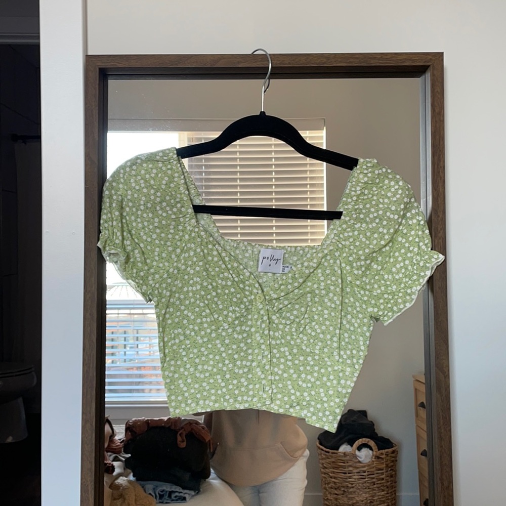 Princess Polly Green Print Crop Top Blouse Size 2